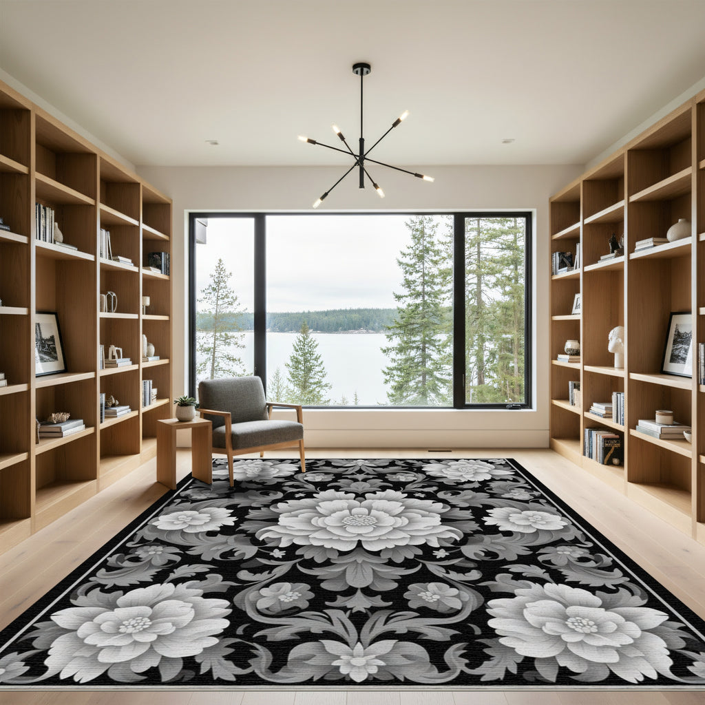 Ornate Gray Floral Arrangement Rug