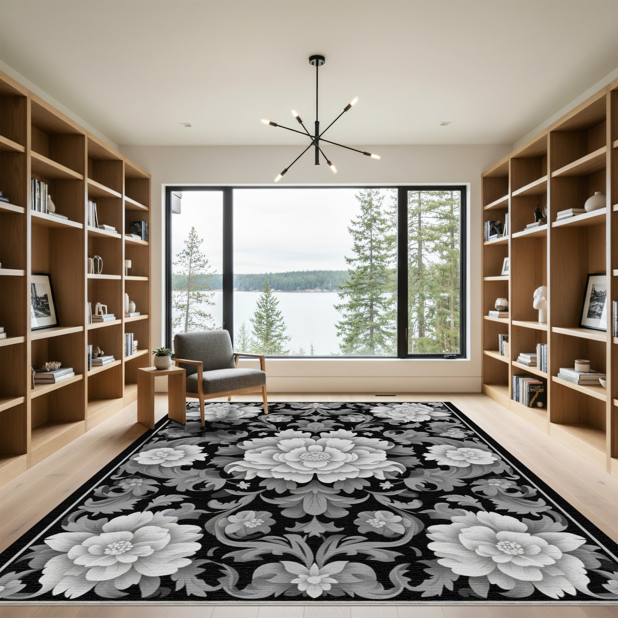 Ornate Gray Floral Arrangement Rug