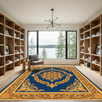 Royal Blue Golden Medallion Sun Rug