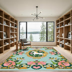Whimsical Unicorn Floral Oval Motif Rug