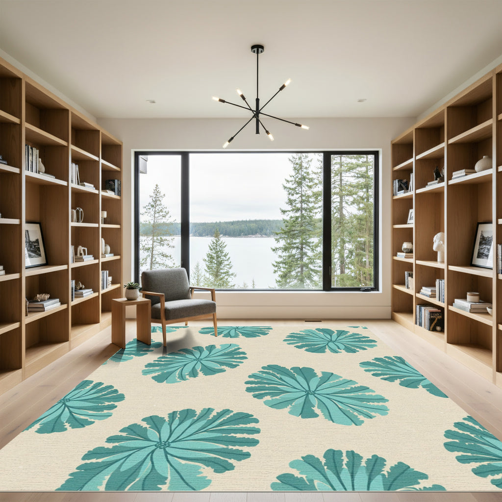 Teal Floral Bloom Repeating Art Rug