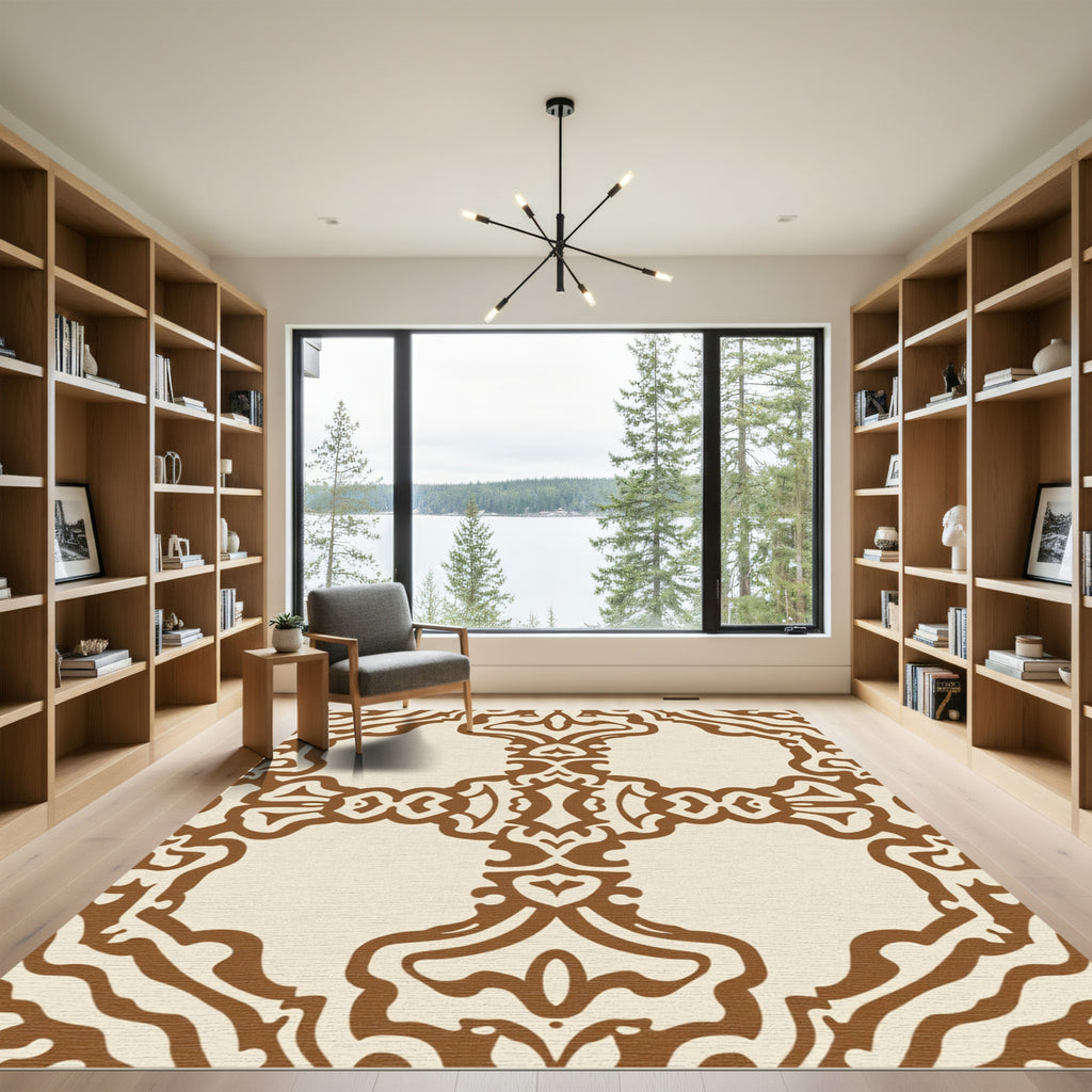Classic Cream Brown Arabesque Rug