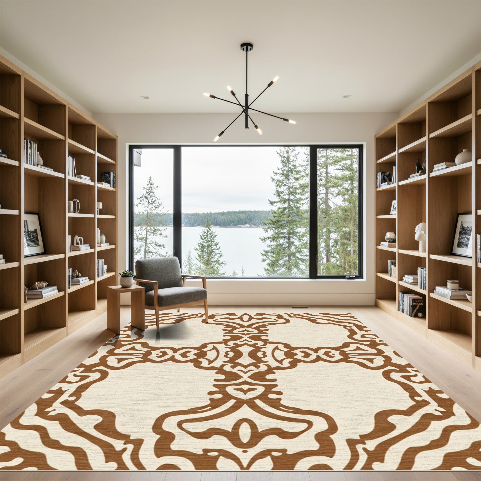 Classic Cream Brown Arabesque Rug