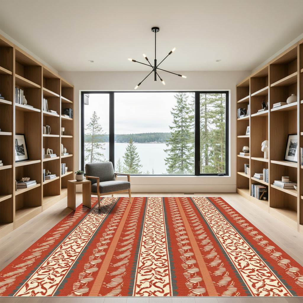 Terracotta Red Botanical Stripe Rug