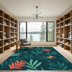 Gold Monkeys Coral Leaves Tropical Jungle Rug