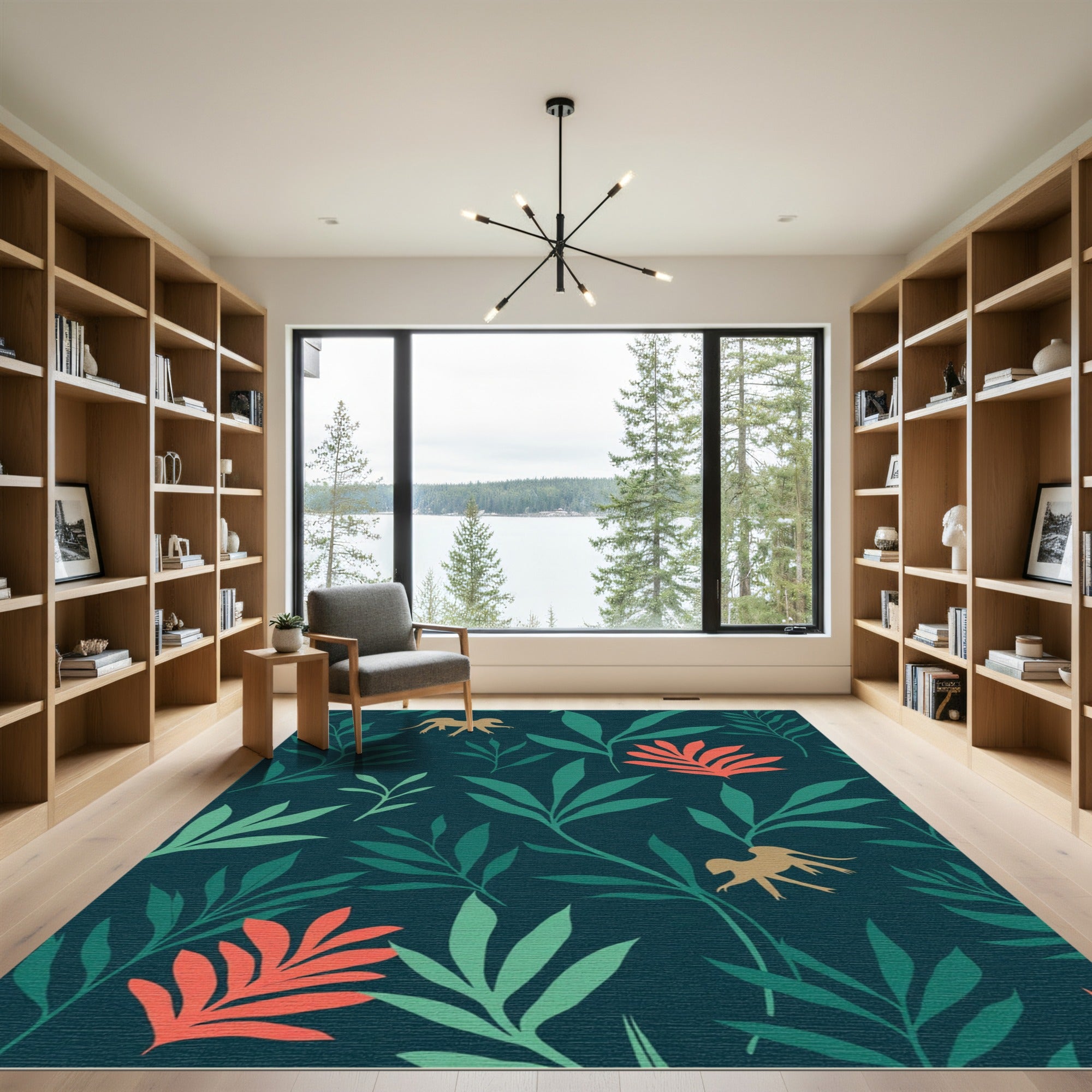 Gold Monkeys Coral Leaves Tropical Jungle Rug