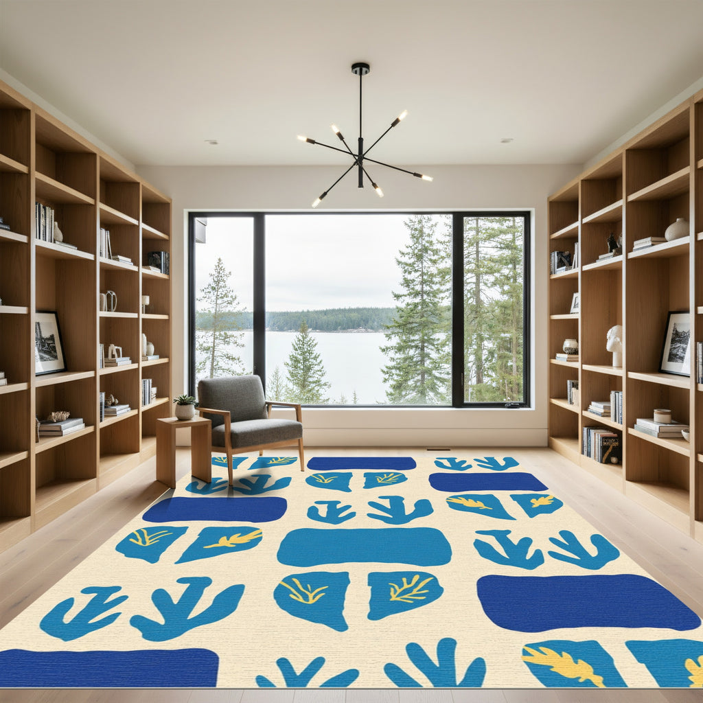 Blue Yellow Bold Organic Shapes Rug
