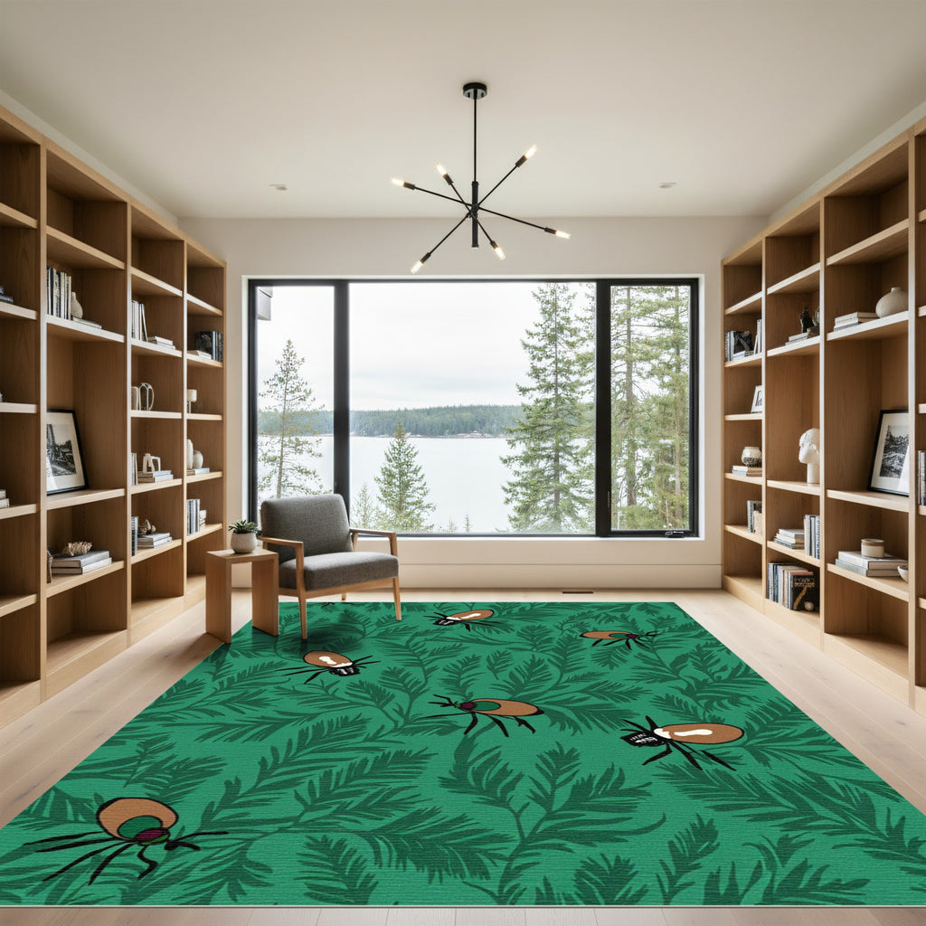 Emerald Green Insects Fern Garden Rug