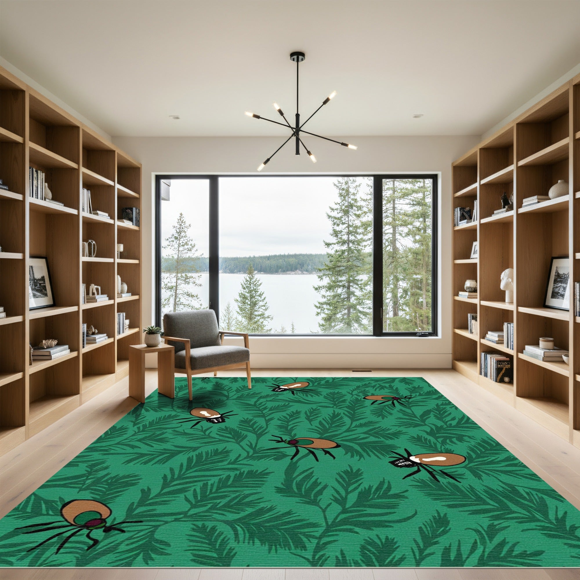 Emerald Green Insects Fern Garden Rug