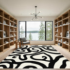 Bold Black Swirl Cream Abstract Rug