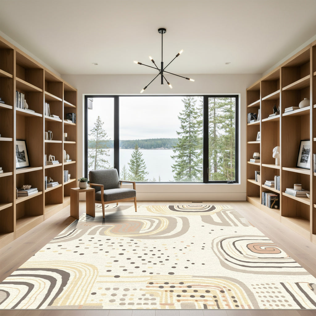 Neutral Swirls And Dots Abstract Rug