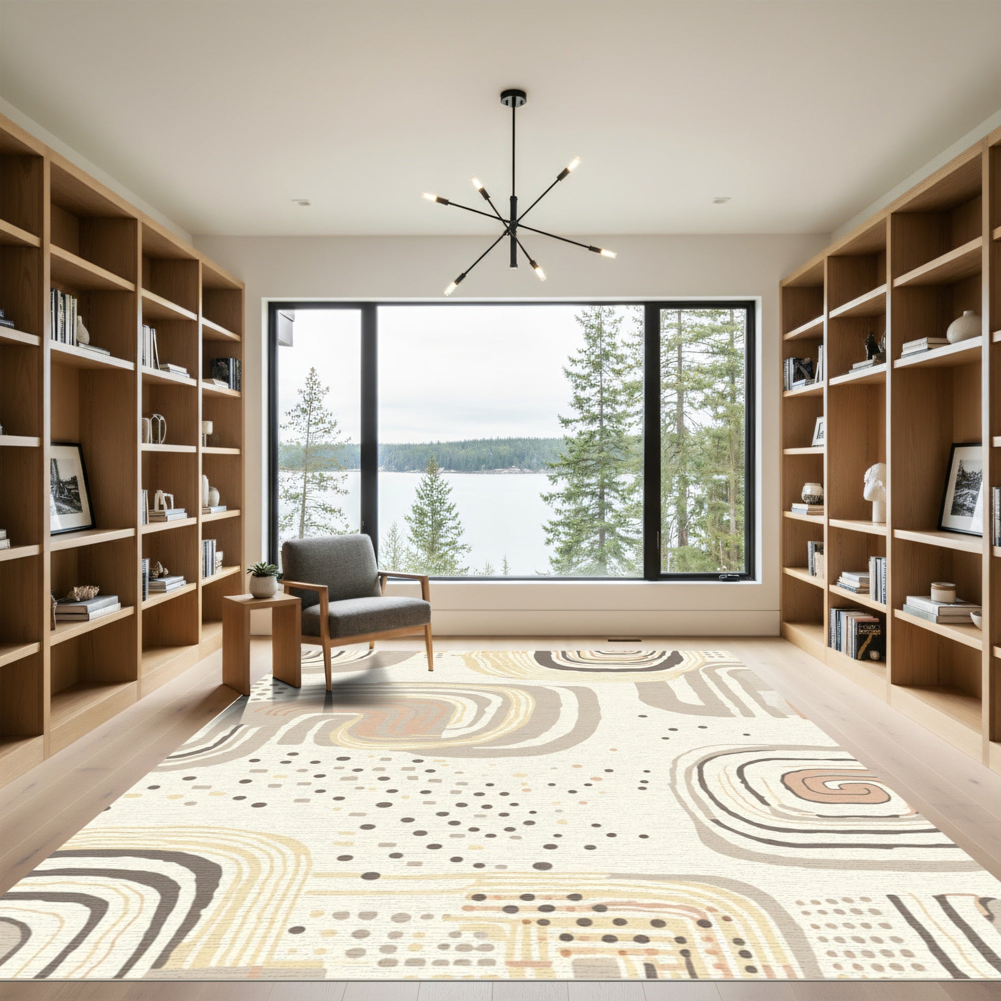 Neutral Swirls And Dots Abstract Rug