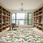 Whimsical Abstract Botanical Ochre Rug
