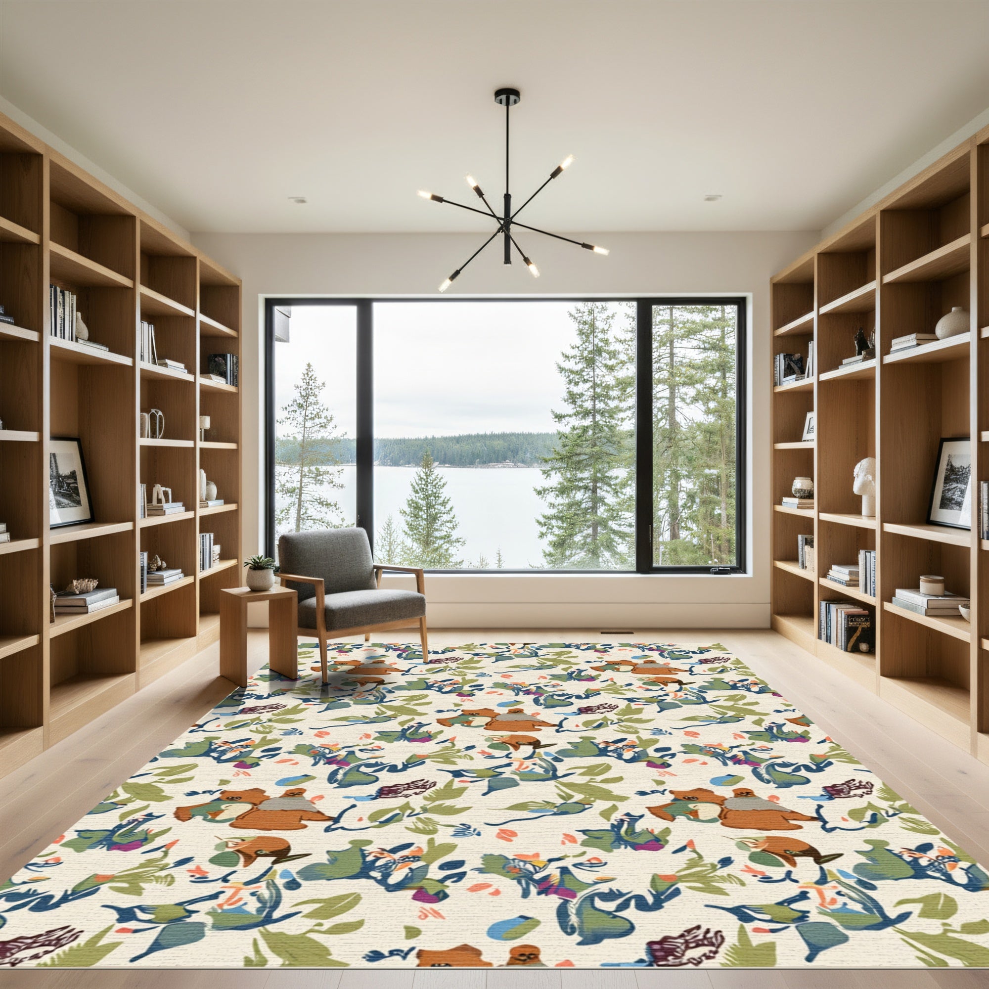 Whimsical Abstract Botanical Ochre Rug