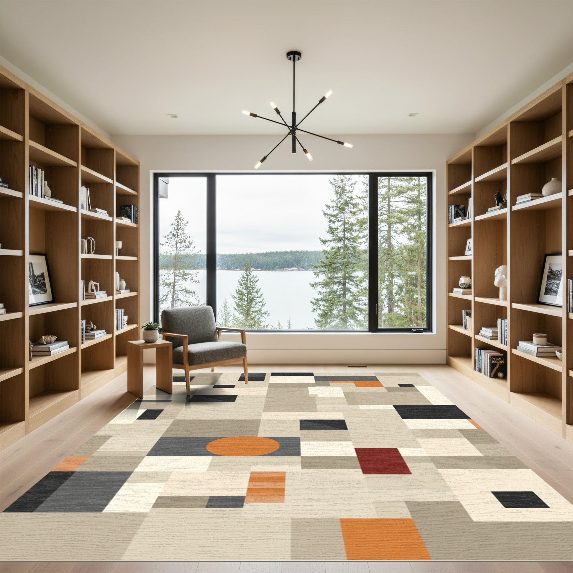 Abstract Geometric Neutral Palette Blocks Rug