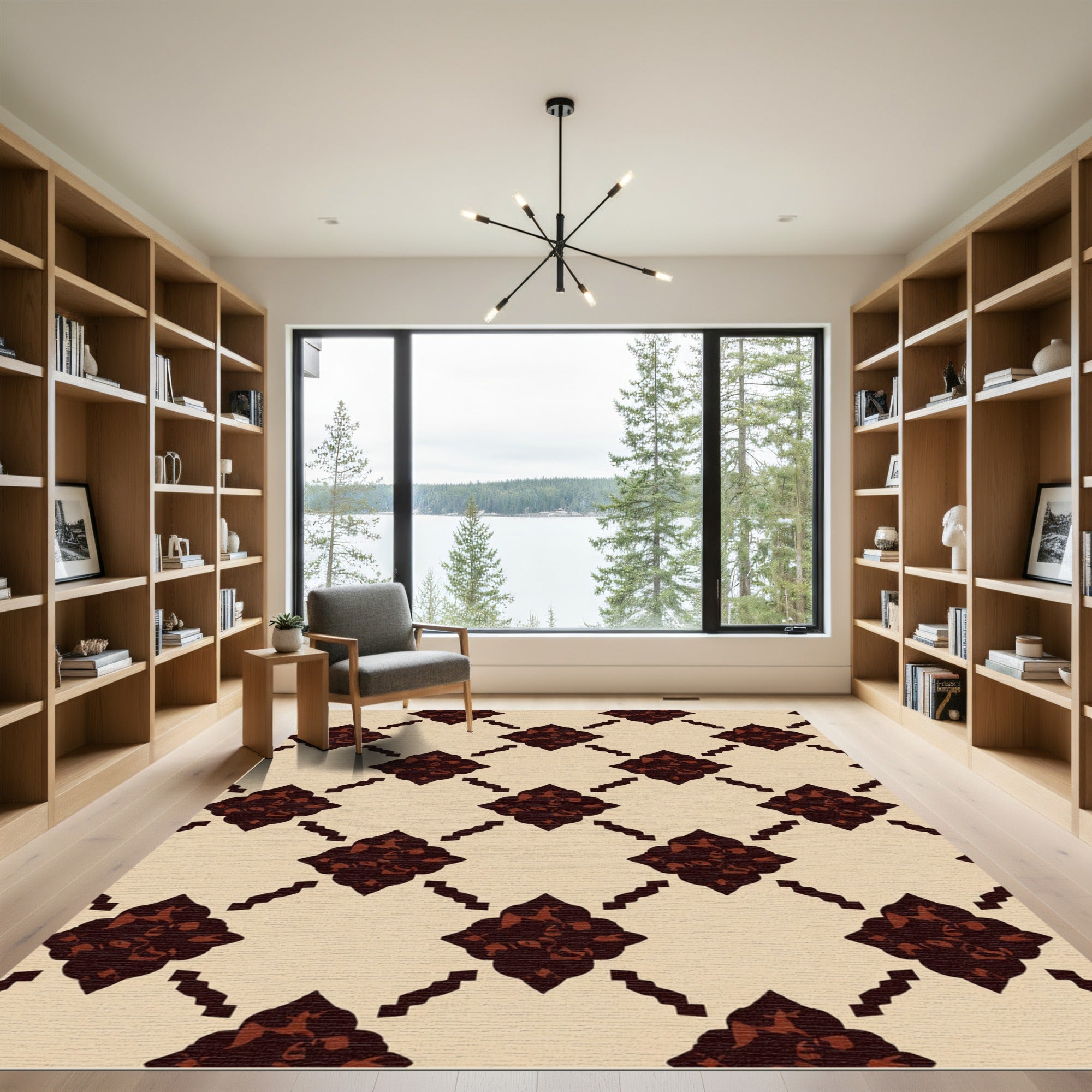 Dark Red Paisley Diamond Brocade Rug