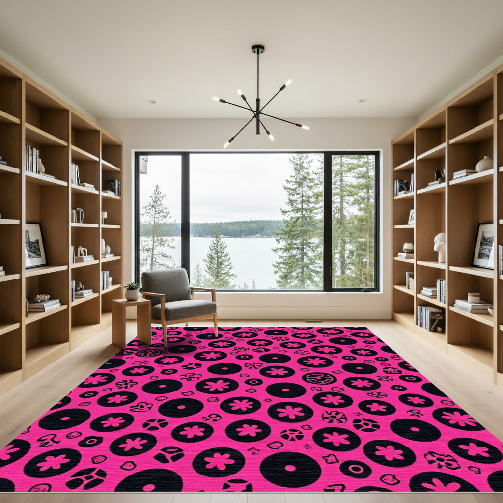 Hot Pink Floral Circles Rug