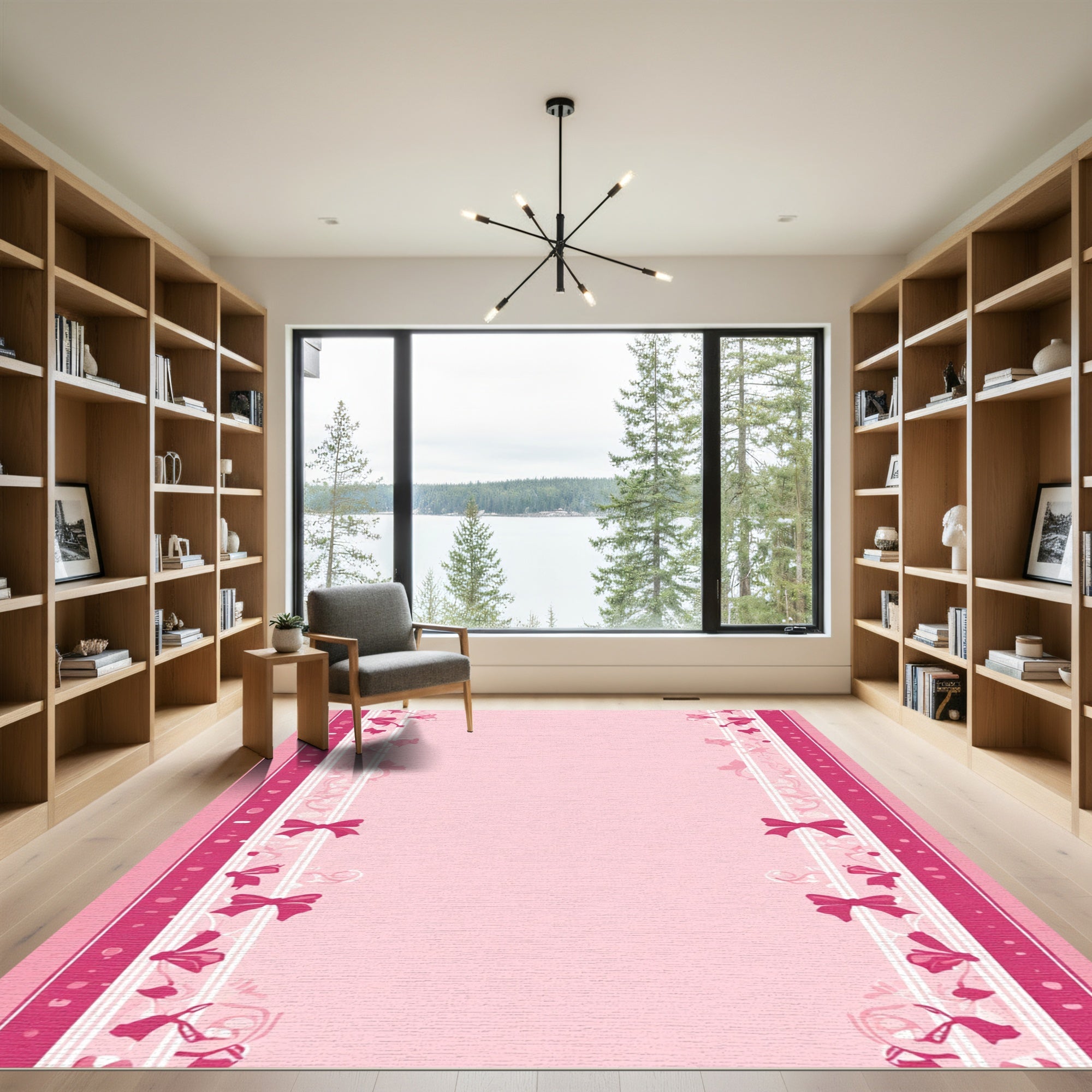 Pink Ribbon Floral Border Rug