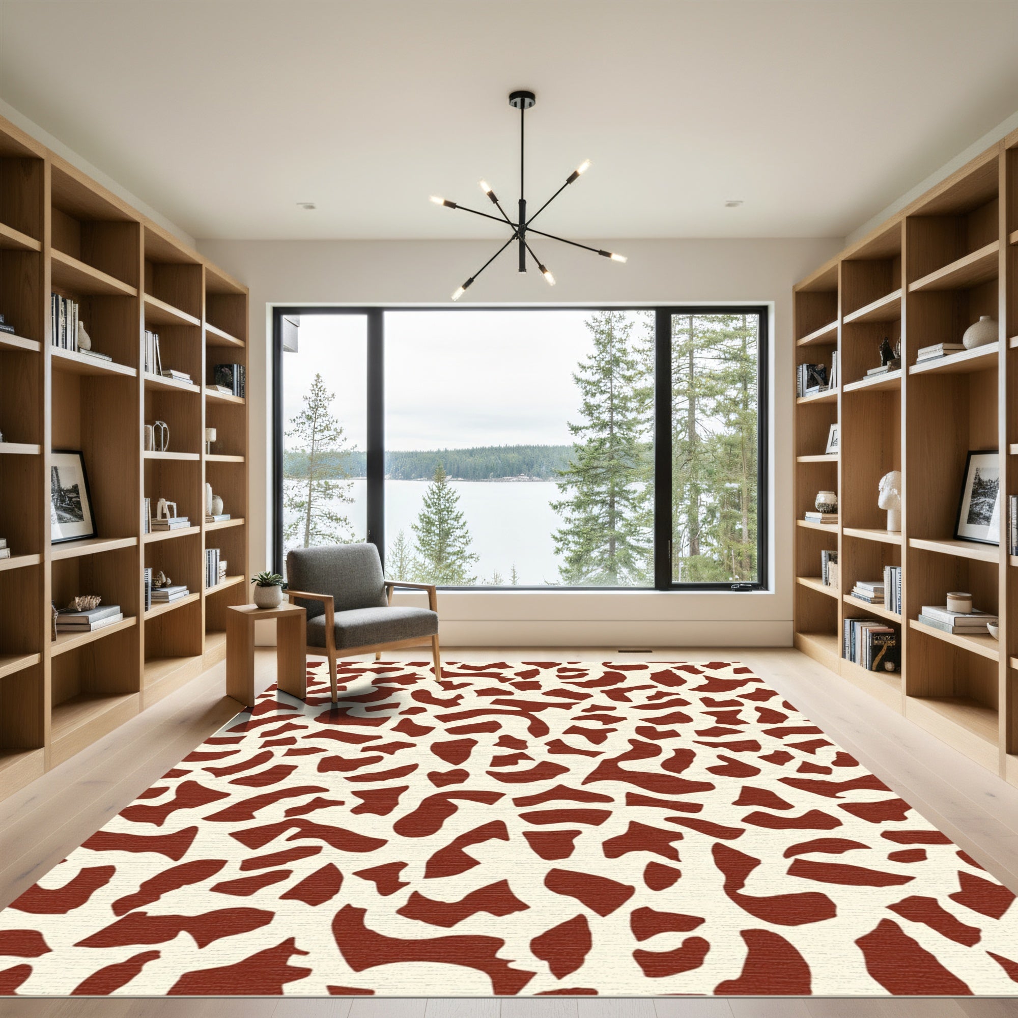 Cream Brown Animal Print Scatter Rug