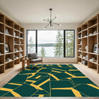 Deep Teal Ochre Block Overlay Rug