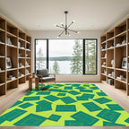 Teal Geometric Frame Cluster Rug