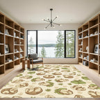 Earthy Brown Nut Green Leaf Repeat Rug