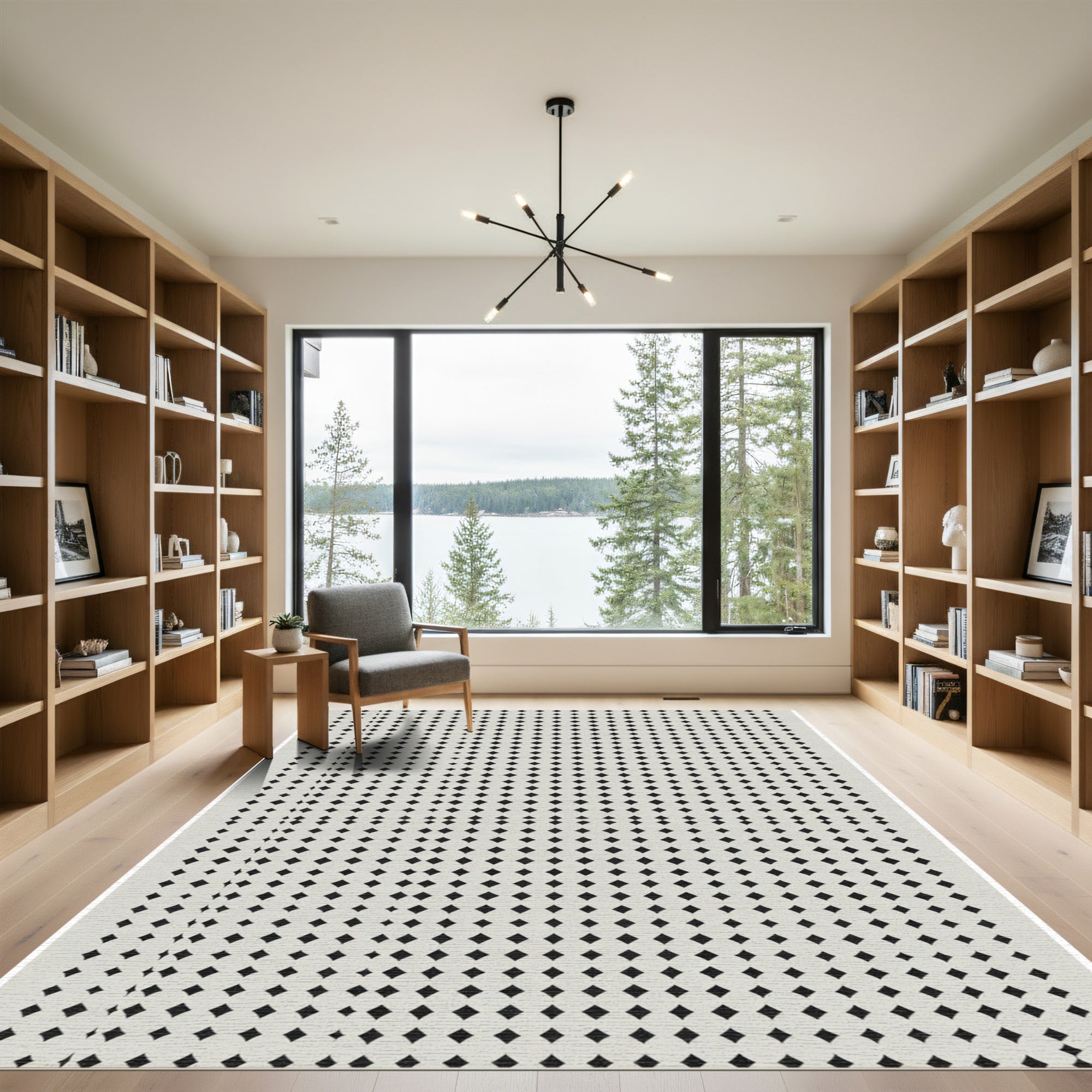 Minimal Grey Diamond Grid Rug
