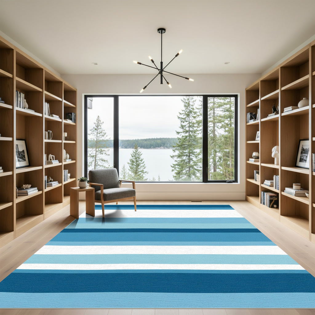 Coastal Blue Stripe Abstract Rug