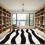 Modern Black Cream Wavy Stripe Rug