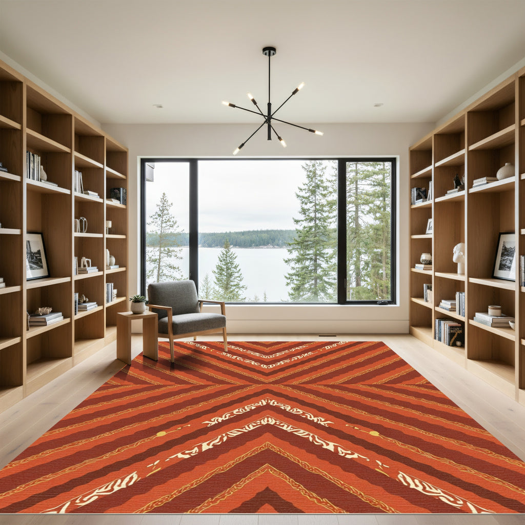 Terracotta Chevron With Intricate Golden Bands Rug