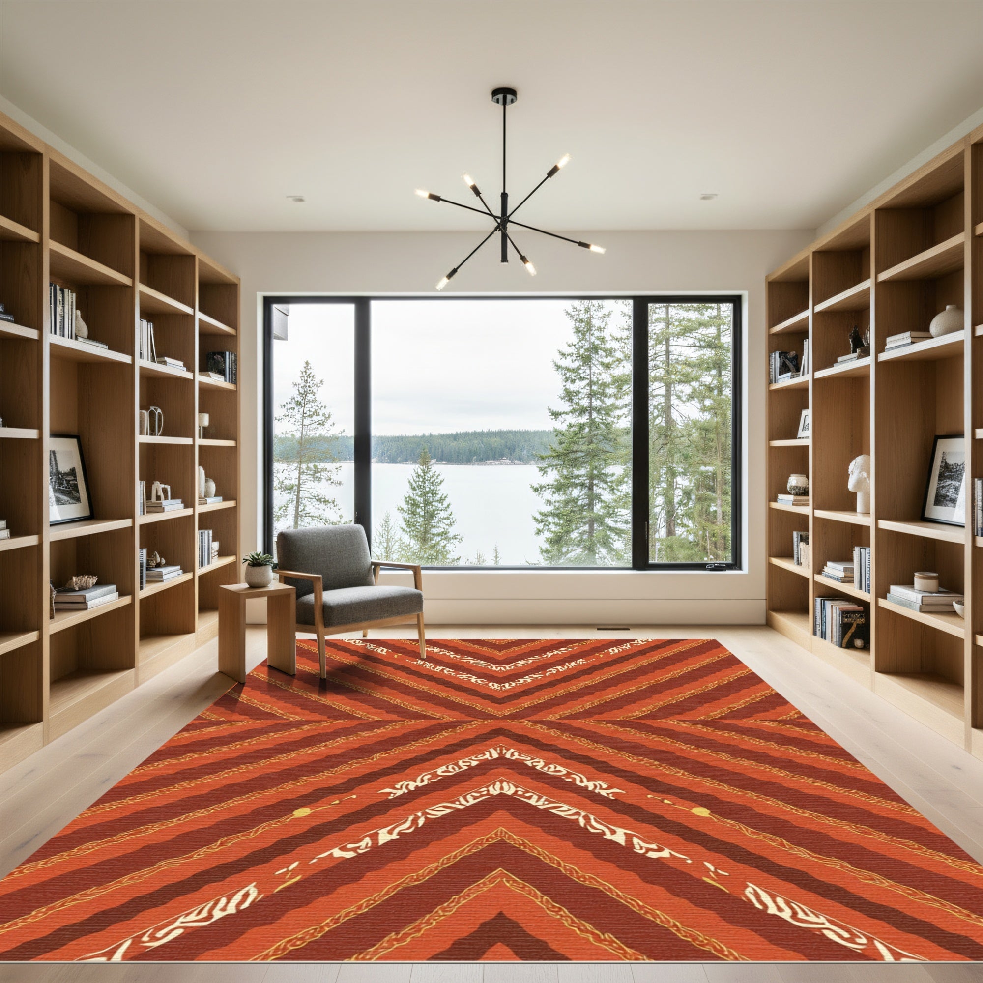 Terracotta Chevron With Intricate Golden Bands Rug