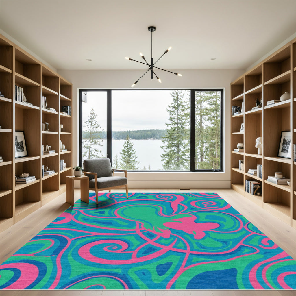 Vibrant Pink Blue Green Swirls Rug