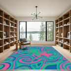 Vibrant Pink Blue Green Swirls Rug