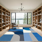Abstract Blue Geometric Curves Rug