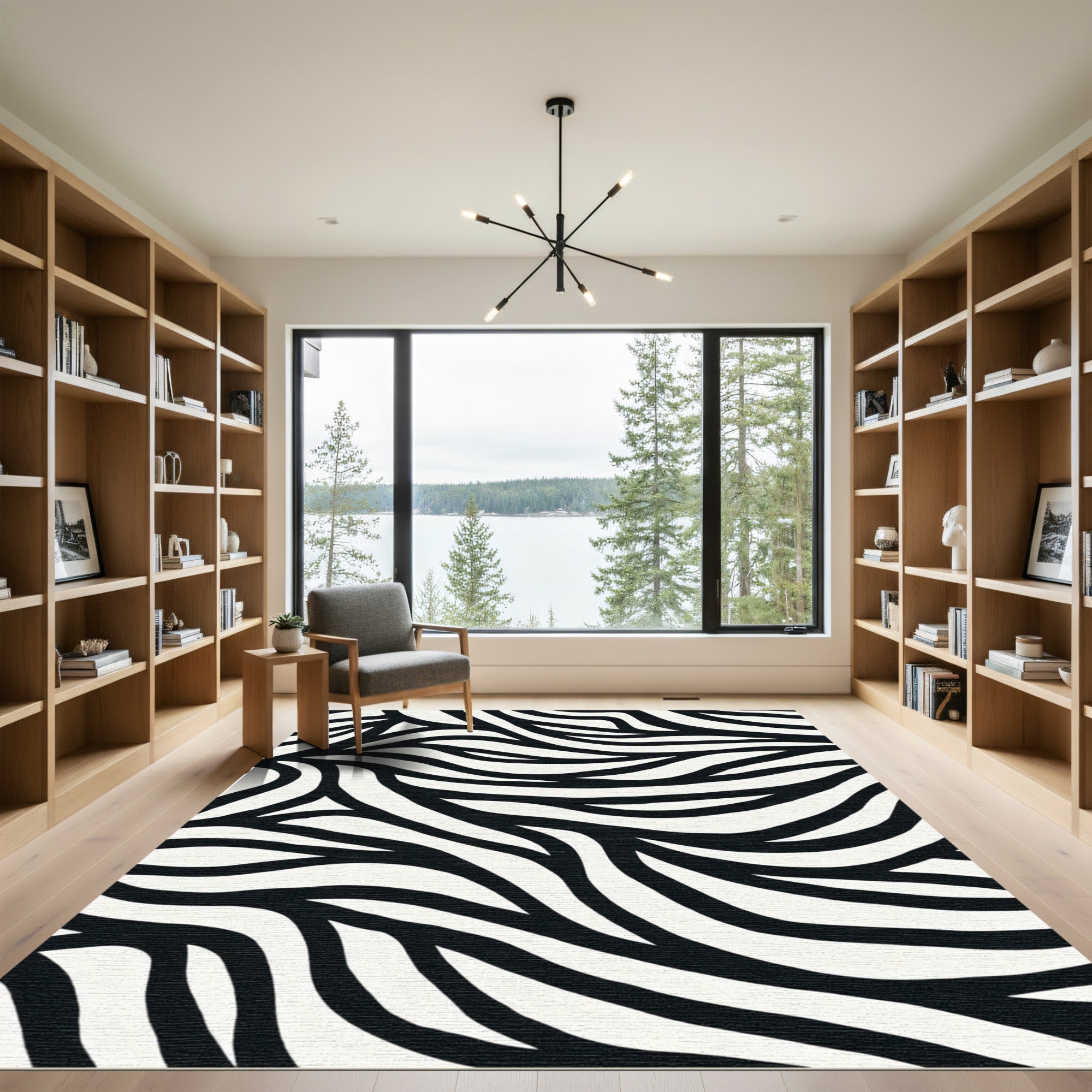 Bold Black White Wavy Zebra Rug