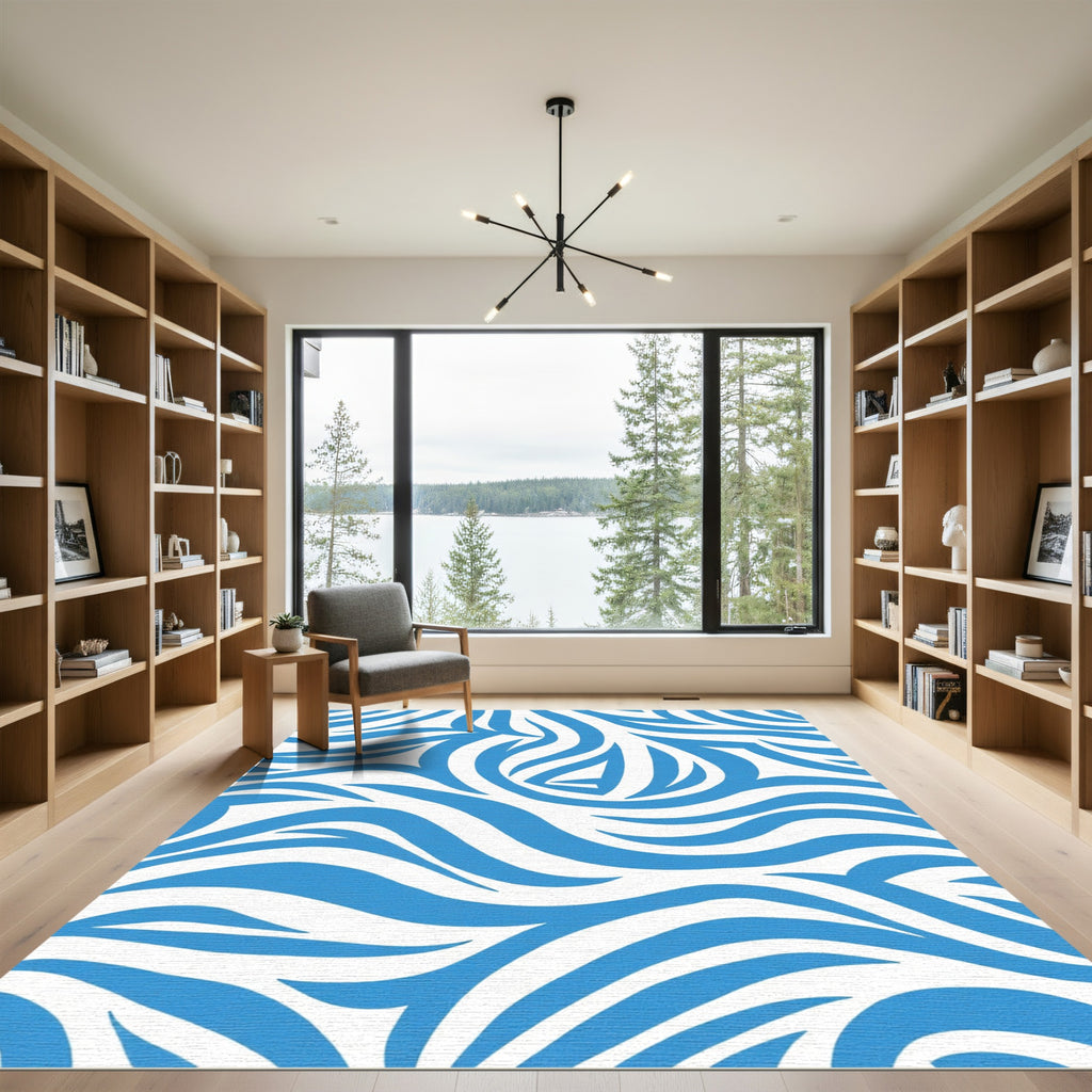 Bold Blue Abstract Swirl Rug