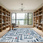 Geometric Maze Path White Blue Rug