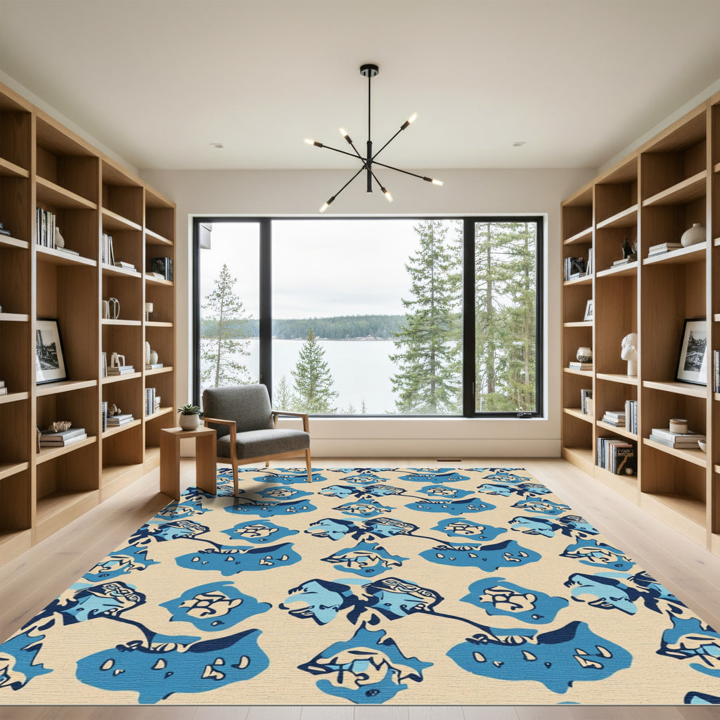 Abstract Blue Cloud Burst Rug