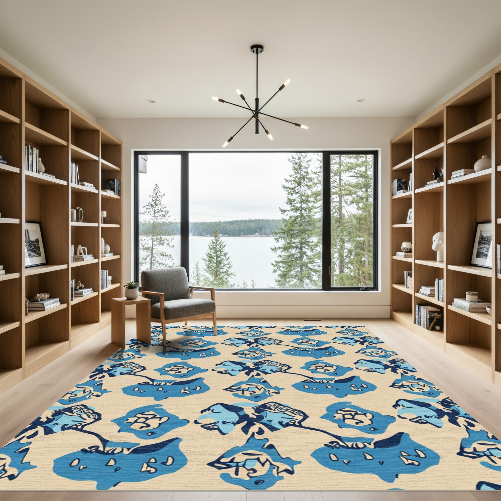 Abstract Blue Cloud Burst Rug