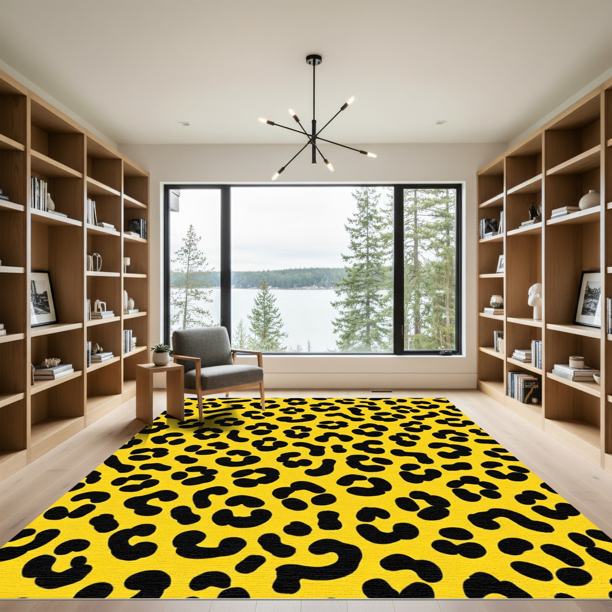 Yellow Black Leopard Print Rug