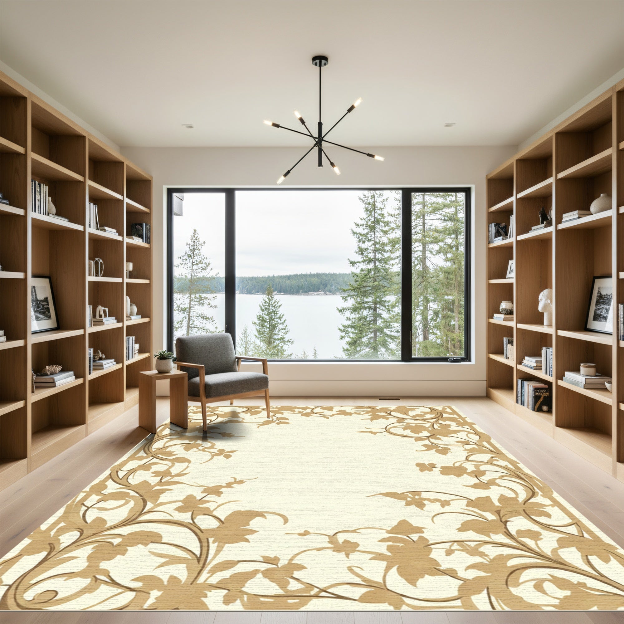 Golden Floral Vine Border Rug