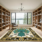 Teal Gold Elaborate Peacock Medallion Rug