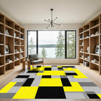 Modern Geometric Blocks Yellow Black Gray Rug