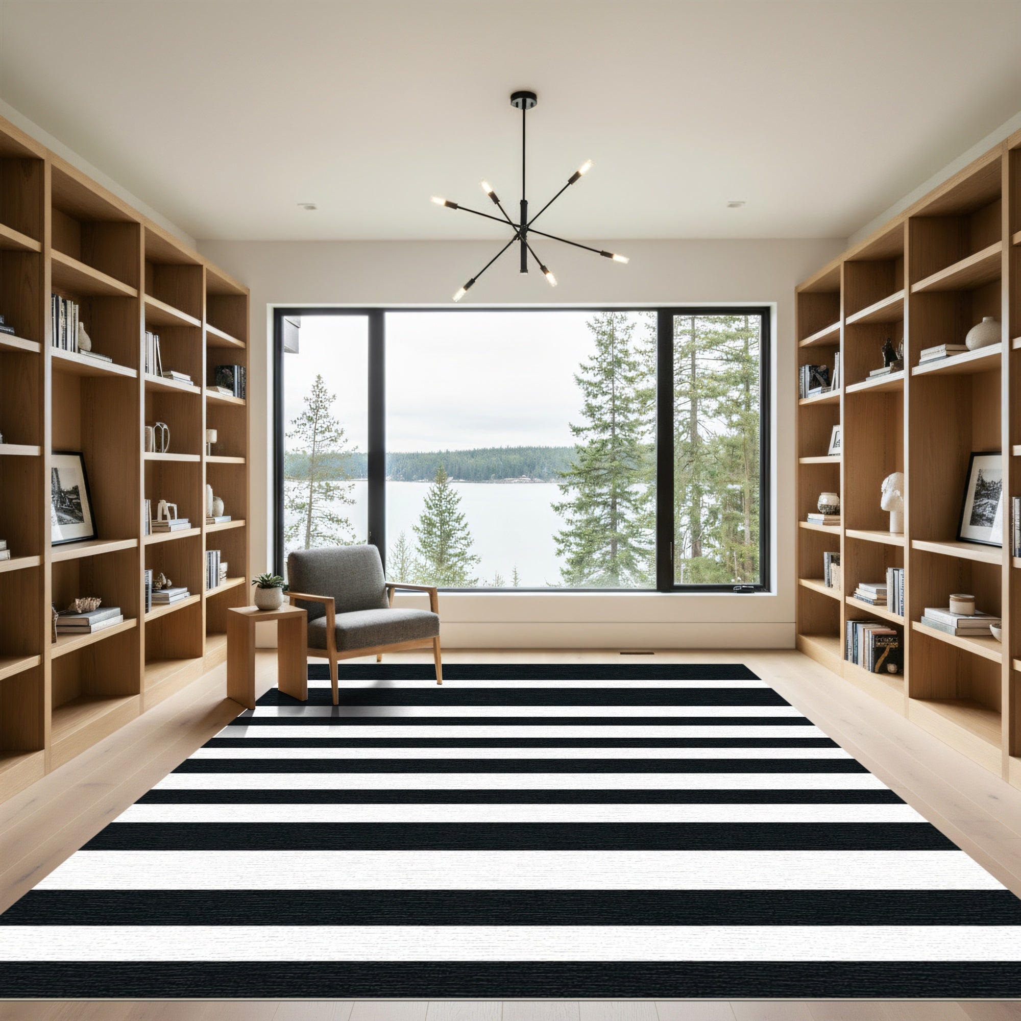 Bold Black and White Linear Bands Rug