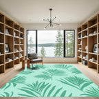 Teal Palm Frond Tropical Pattern Rug