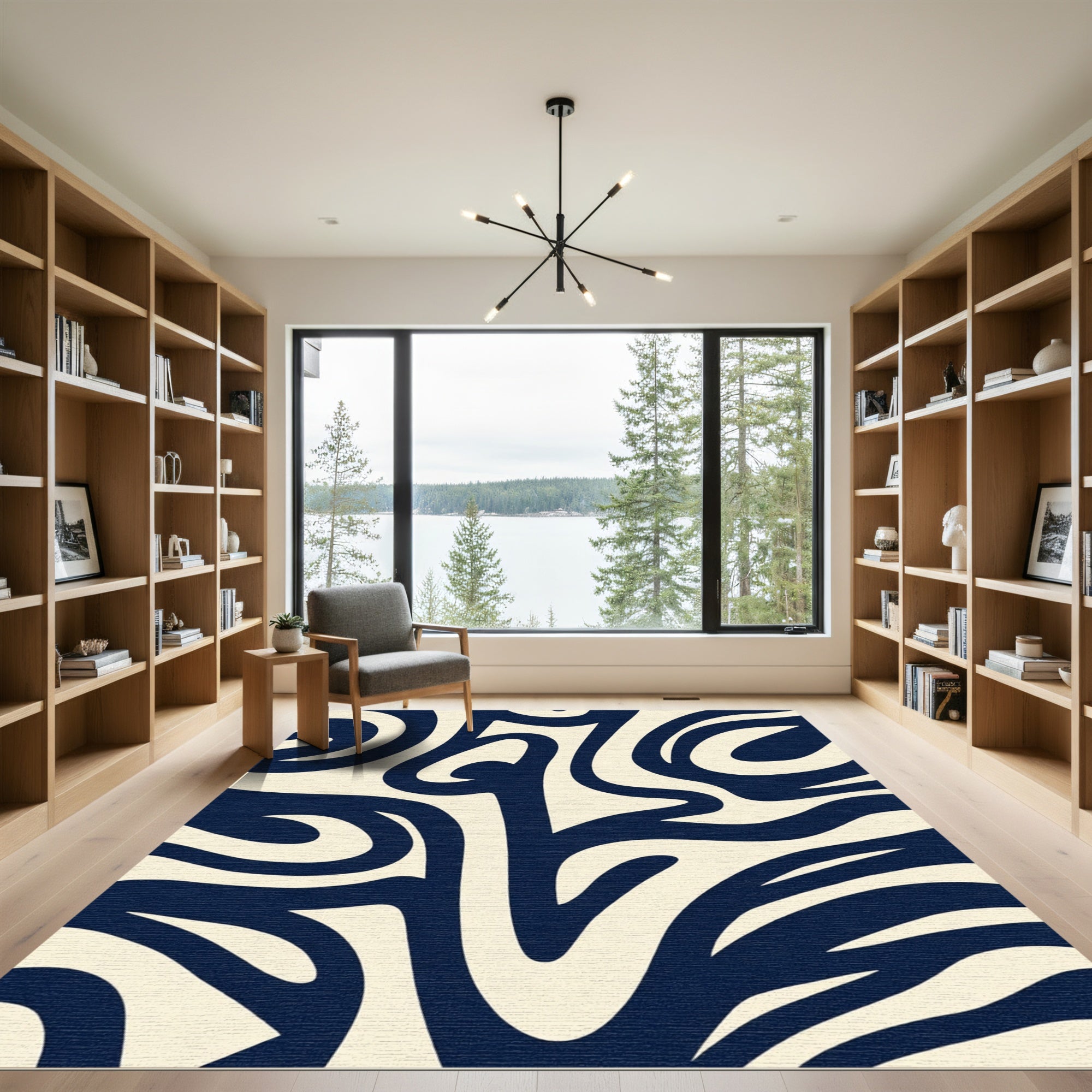 Deep Blue Ablaze Abstract Liquid Rug