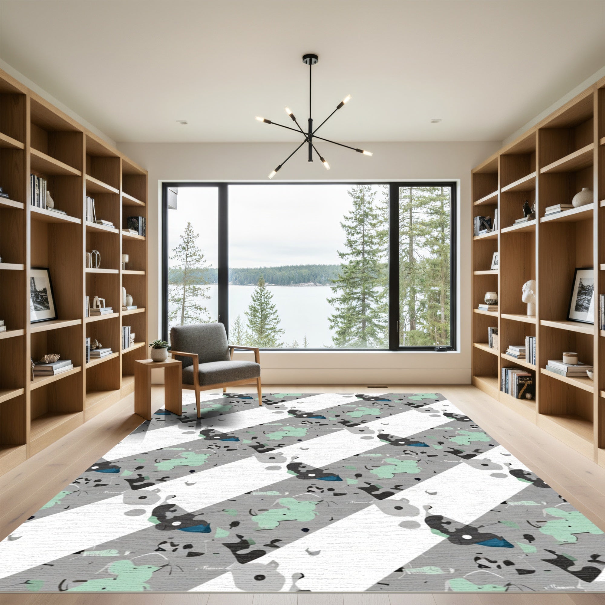 Abstract Gray Mint Diagonal Stripes Rug