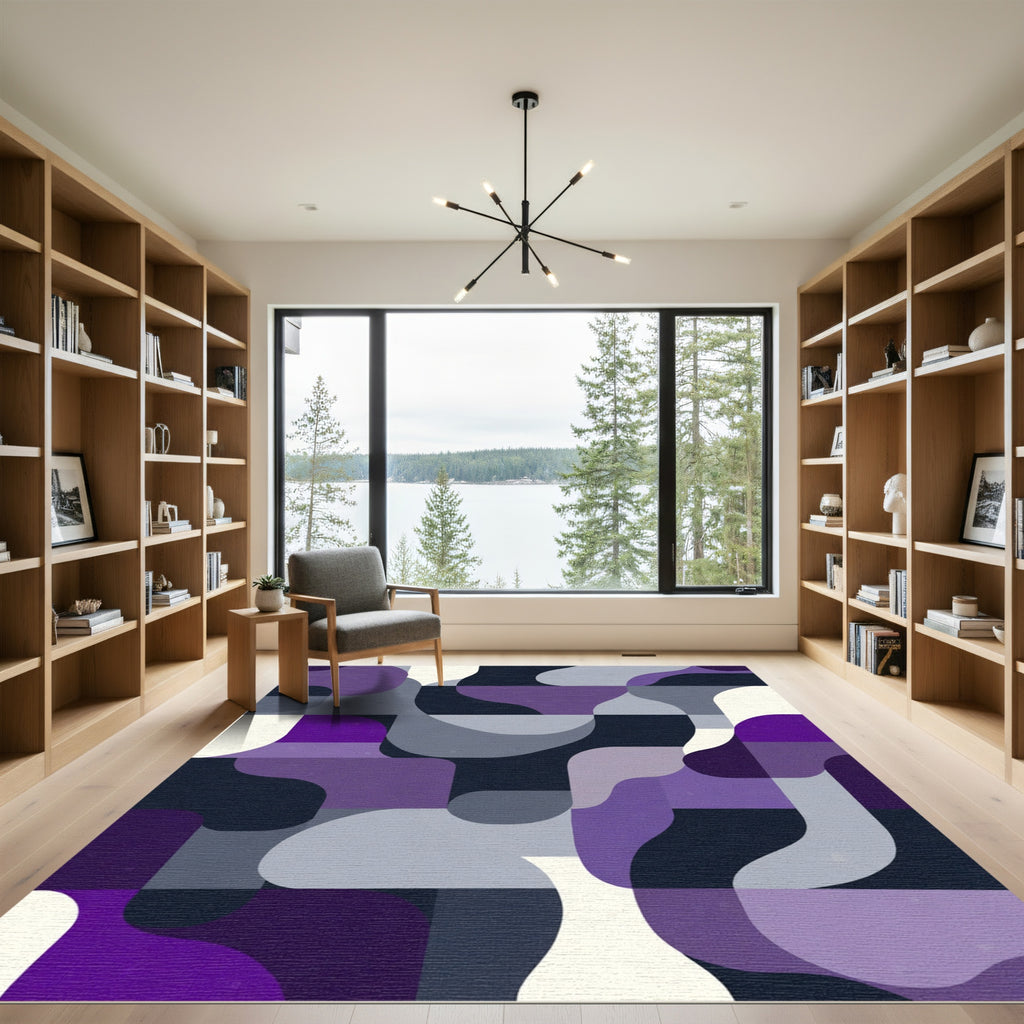 Abstract Purple Geometric Flow Shapes Rug