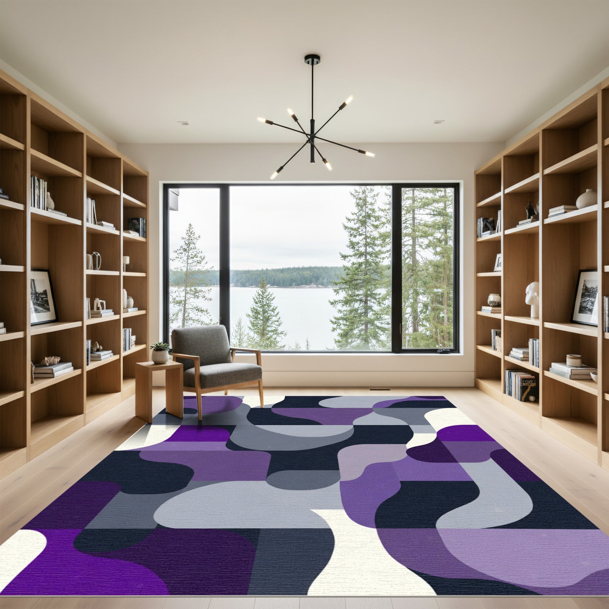 Abstract Purple Geometric Flow Shapes Rug