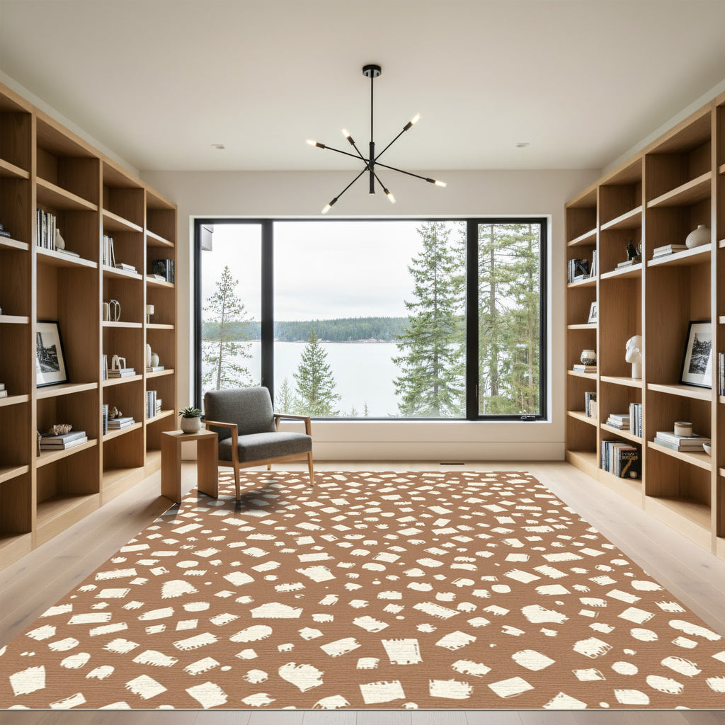Brown Cream Scattered Shape Composition Rug